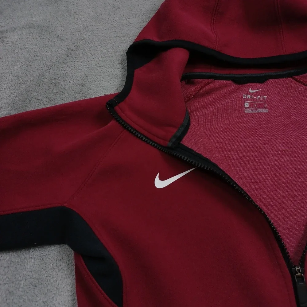 Nike Jacket Womens Medium Red Dri Fit Hooded Full Zip Casual